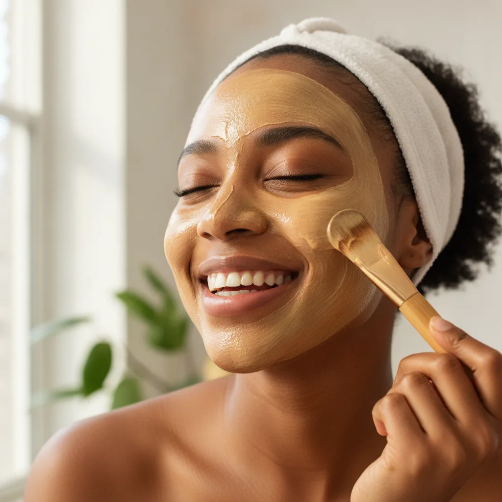 Woman applying natural face mask